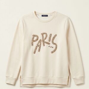 Agatha Paris Cream PARIS Logo Sweatshirt Women’s Embellished Fleece Luxe